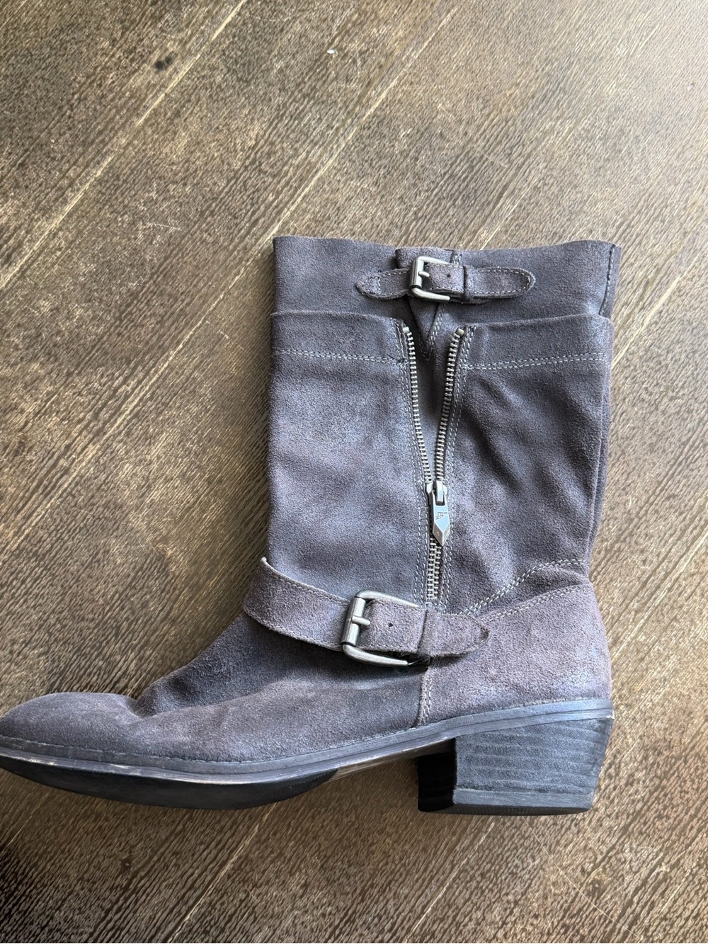 Fergalicious grey suede mid-calf moto boots